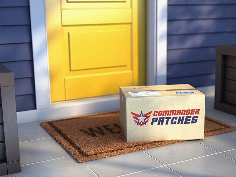 a package in front of a door